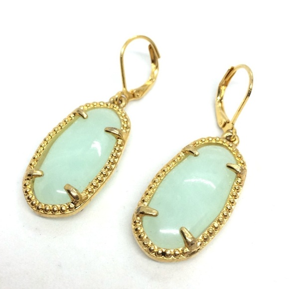 VINTAGE JOAN RIVERS EARRINGS LEVERBACK GOLD TONE SEAFOAM GREEN DANGLE DROP - Picture 9 of 13